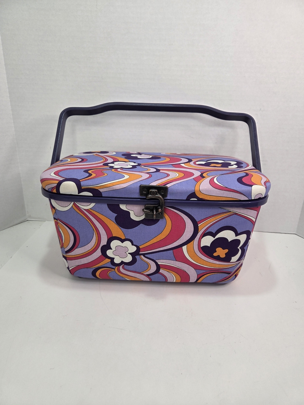 VTG. 1960-70s Peter Max Style Print Sewing Basket Groovy Flower Power Colors